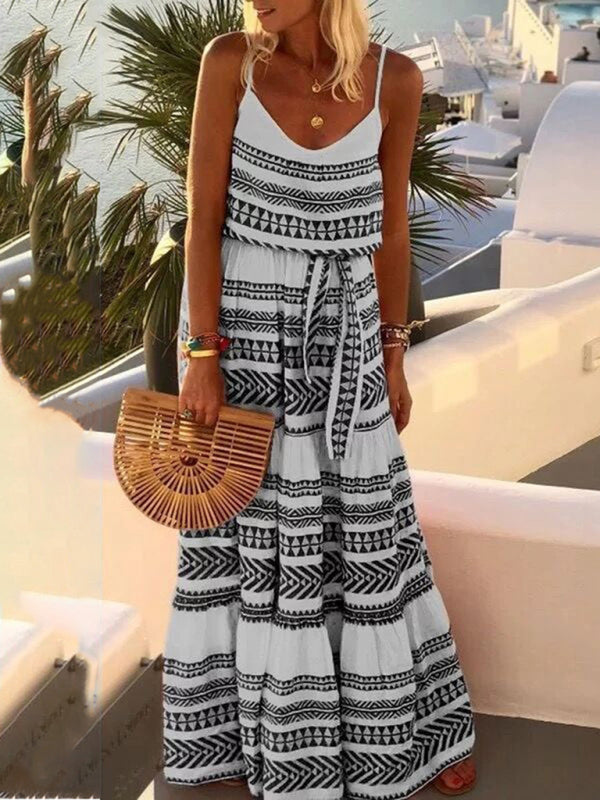 Bohemian V-neck Printed Dress Resort Wear