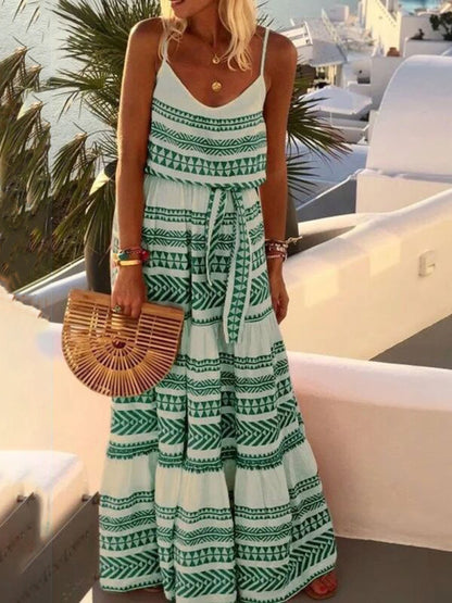 Bohemian V-neck Printed Dress Resort Wear