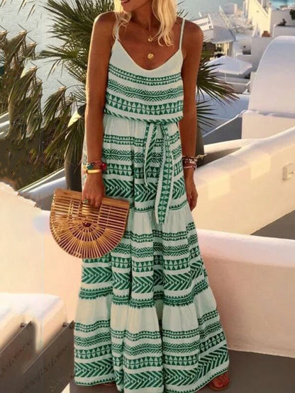 Bohemian V-neck Printed Dress Resort Wear