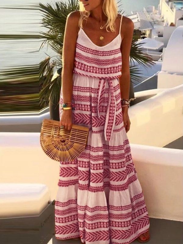 Bohemian V-neck Printed Dress Resort Wear