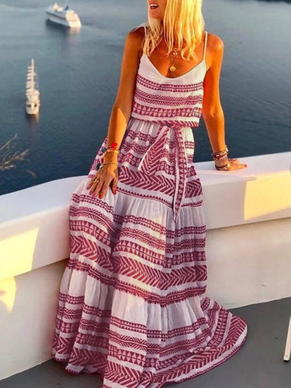 Bohemian V-neck Printed Dress Resort Wear