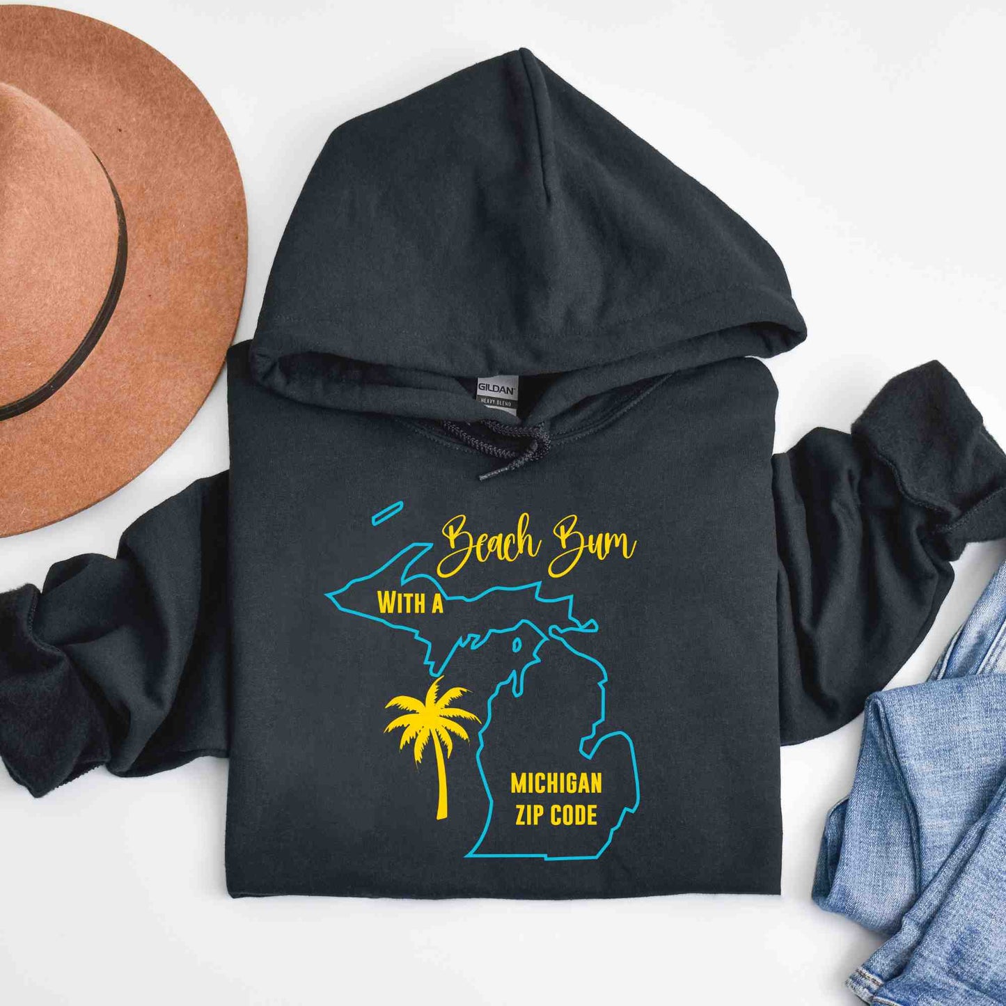 Michigan Hoodie Beach Bum With A Michigan Zip Code, Funny Michigan Hoodie, Sweatshirt For Michigan Resident Beach Lover