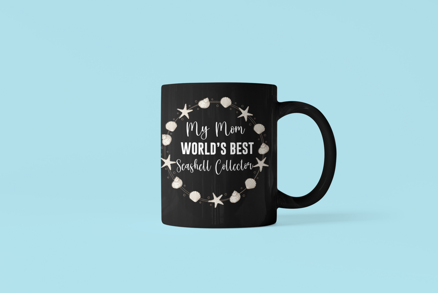 Funny Mom Gifts Black Coffee Mug Birthday My Mom The Worlds Best Seashell Collector Funny Job Present for Beach Lovers