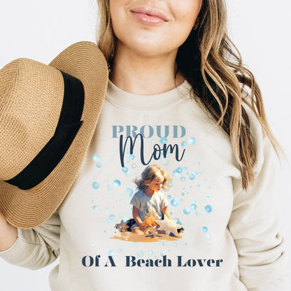 Proud Mom Sweatshirt Beach Lover Girl With Seashells Vacation Cruise Family Boy Or Girl