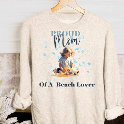 Proud Mom Sweatshirt Beach Lover Girl With Seashells Vacation Cruise Family Boy Or Girl