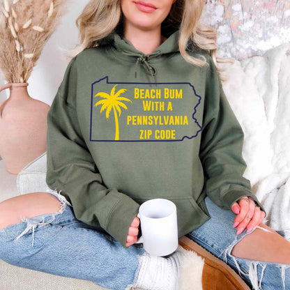 Pennsylvania State Hoodie Beach Bum With A Pennsylvania Zip Code, Funny Pennsylvania Hoodie, Sweatshirt For PA Resident Beach Lover