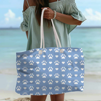 Dog Paws And Hearts Beach Bag Blue And White Tote Bag