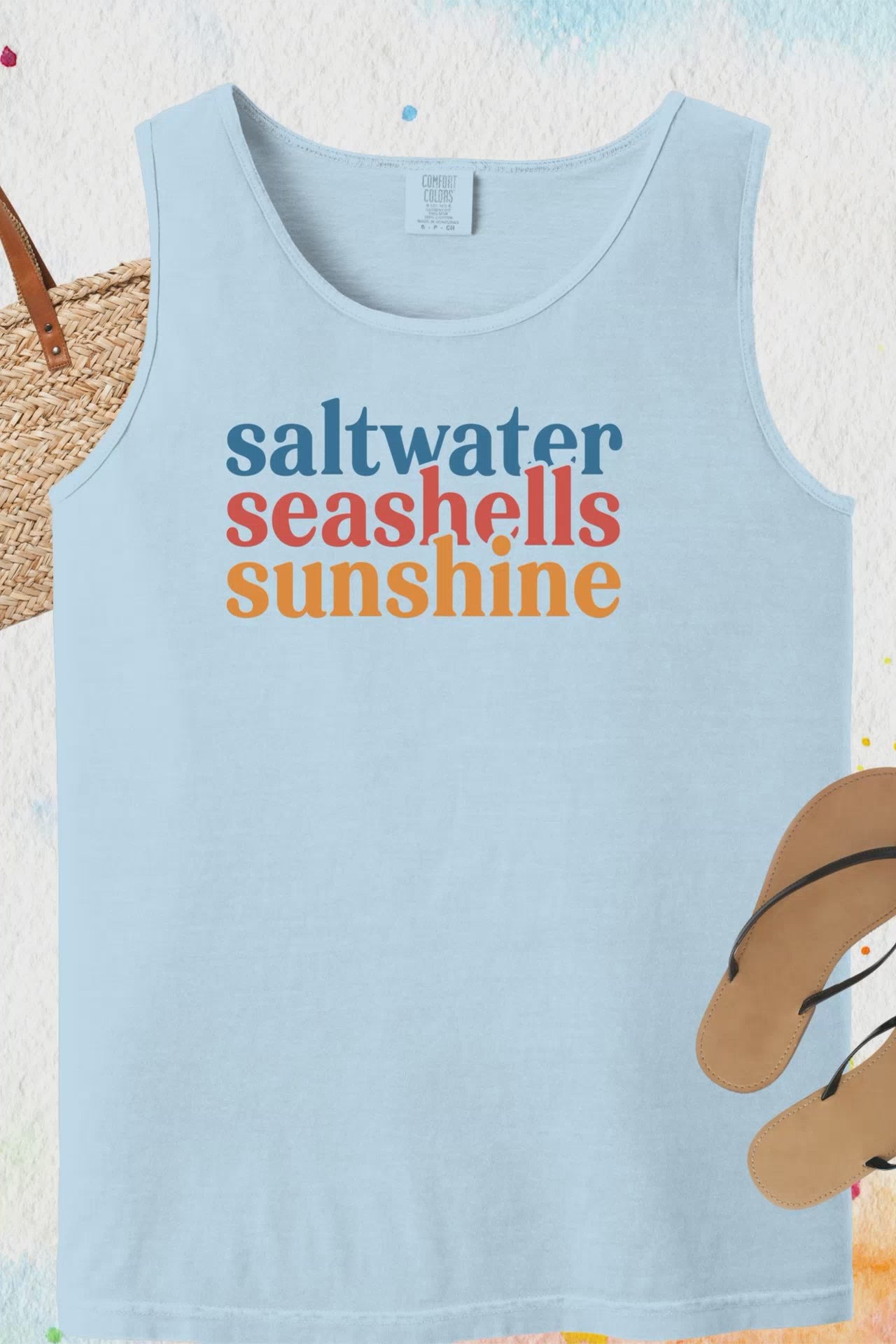 Beach Vacation Tank Top, Saltwater Seashells Sunshine Sleeveless Shirt, Summer Sea Shell Muscle Tee, Beach Lover Shirt, Coastal Tank