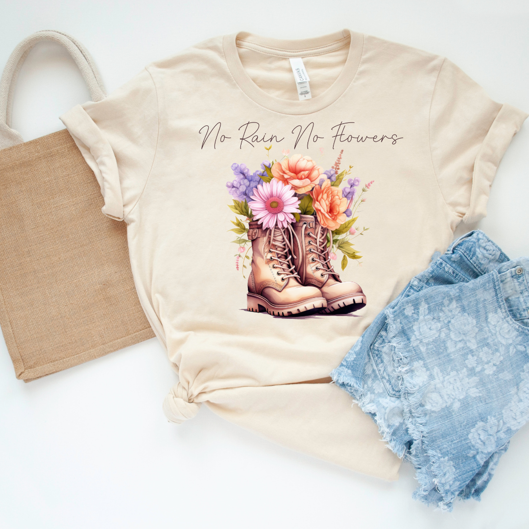 Motivational T Shirts For Women No Rain Now Flowers Soft Cream Tee TShirts