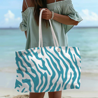 Caribbean Blue Zebra Beach Bag Weekend Tote Bag Seaglass Design