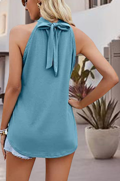 Bohemian Blouse Tied Cutout Grecian Neck Tank