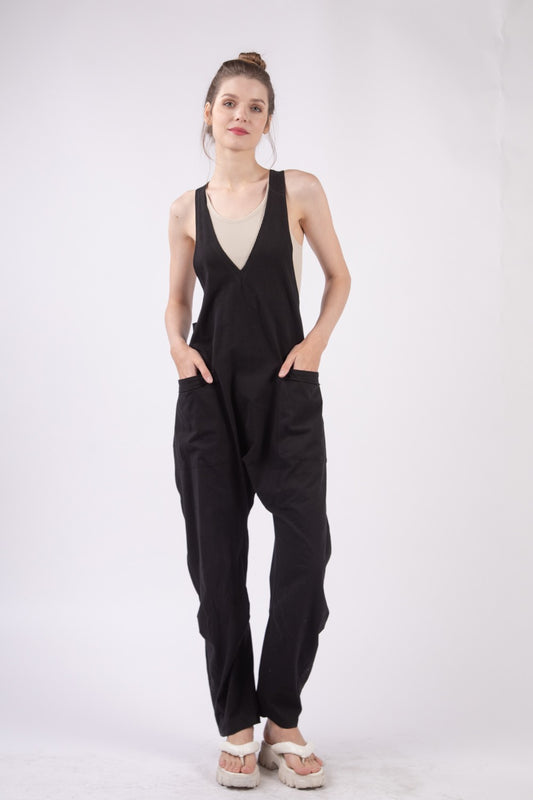 Hippie Jumpsuit VERY J  Plunge Sleeveless Jumpsuit with Pockets