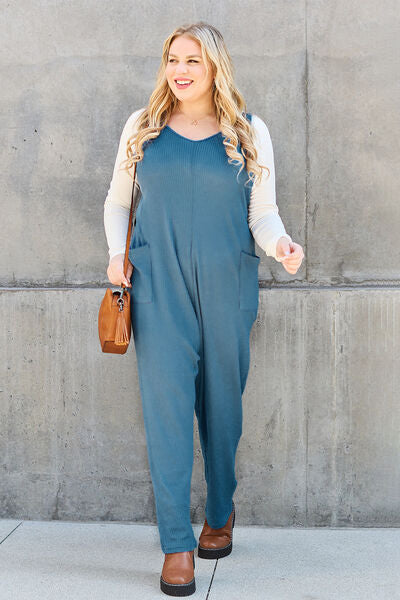 Bohemian Blue Sleeveless Straight Jumpsuit