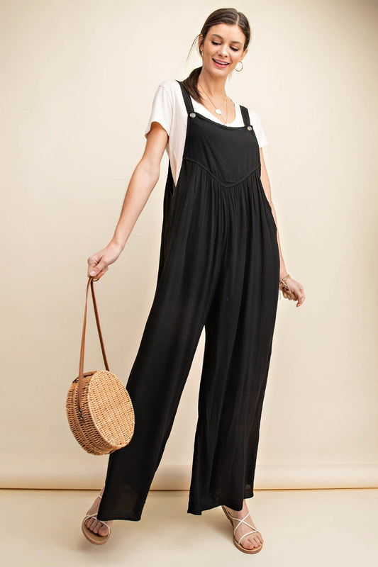 Gypsy Jumpsuit Overalls Kori America Full Size Sleeveless Ruched Wide Leg Overalls