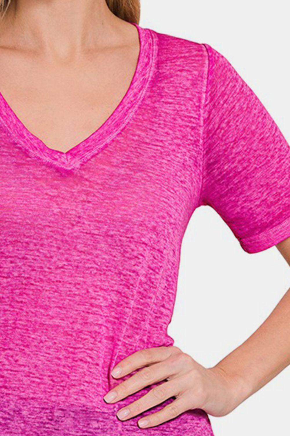 Classic Pink Tee Zenana V-Neck Short Sleeve T-Shirt