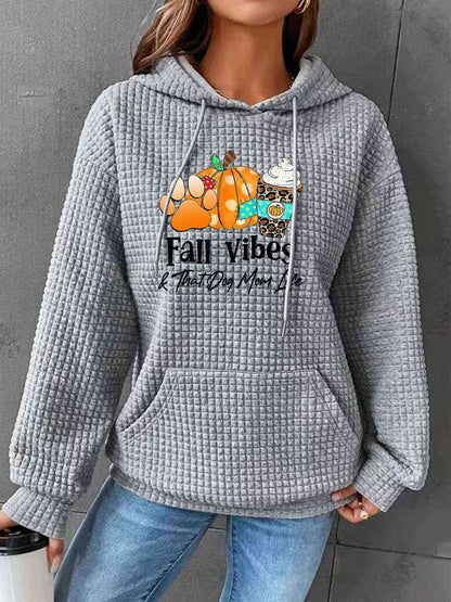 FALL VIBES Graphic Hoodie with Front Pocket