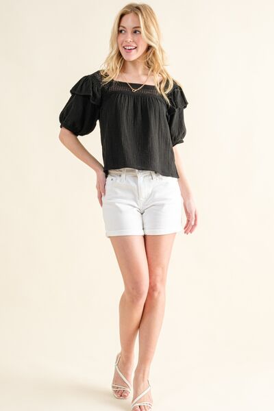 And The Why Square Neck Cotton Gauze Ruffled Blouse