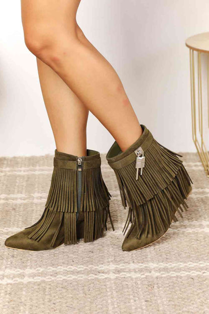 Boho Legend Women's Tassel Wedge Heel Ankle Booties