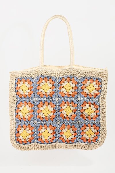 Crochet Beach Bag For Women Fame Flower Braided Tote Bag