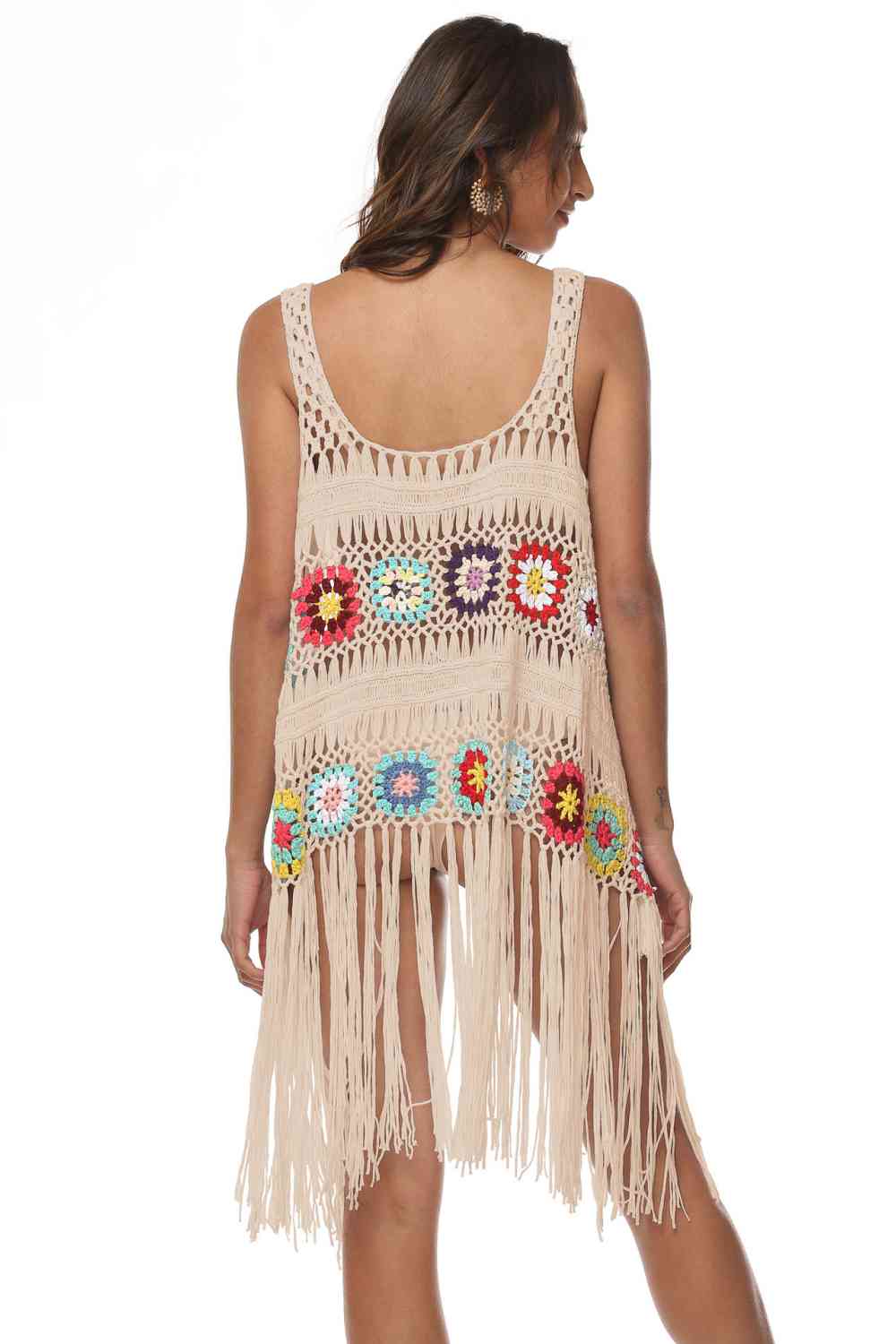 Boho Beach Chic Fringe Detail Embroidery Sleeveless Cover-Up