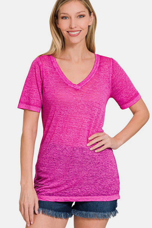 Classic Pink Tee Zenana V-Neck Short Sleeve T-Shirt