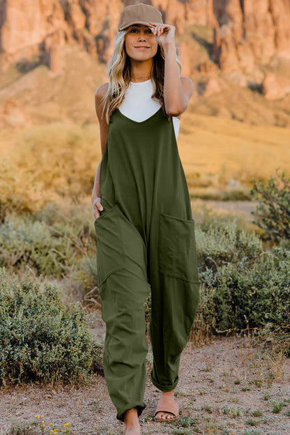 Hippie V-Neck Sleeveless Jumpsuit with Pocket