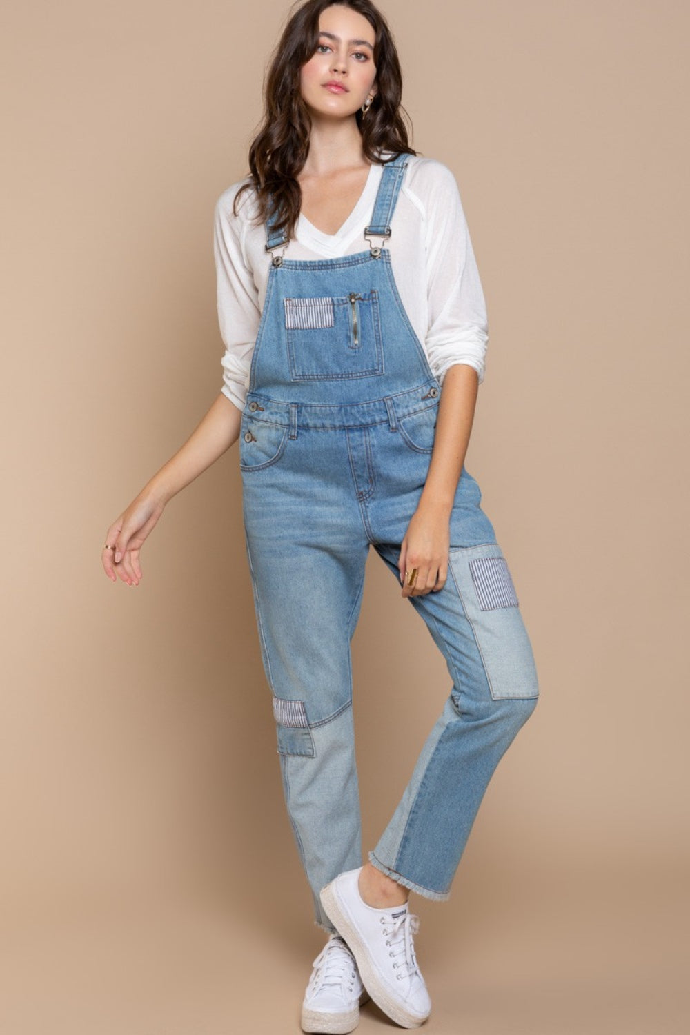 Boho Denim Jumpsuit Front Chest Zipper Slim Leg Denim Overalls