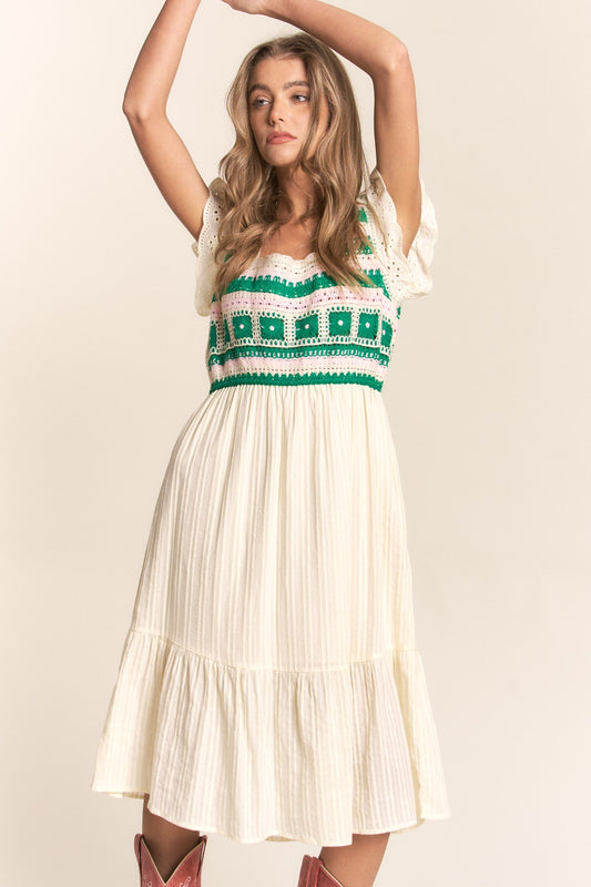 Boho Gypsy Summer Dress Ruffle Hem Midi Crochet Dress J.NNA