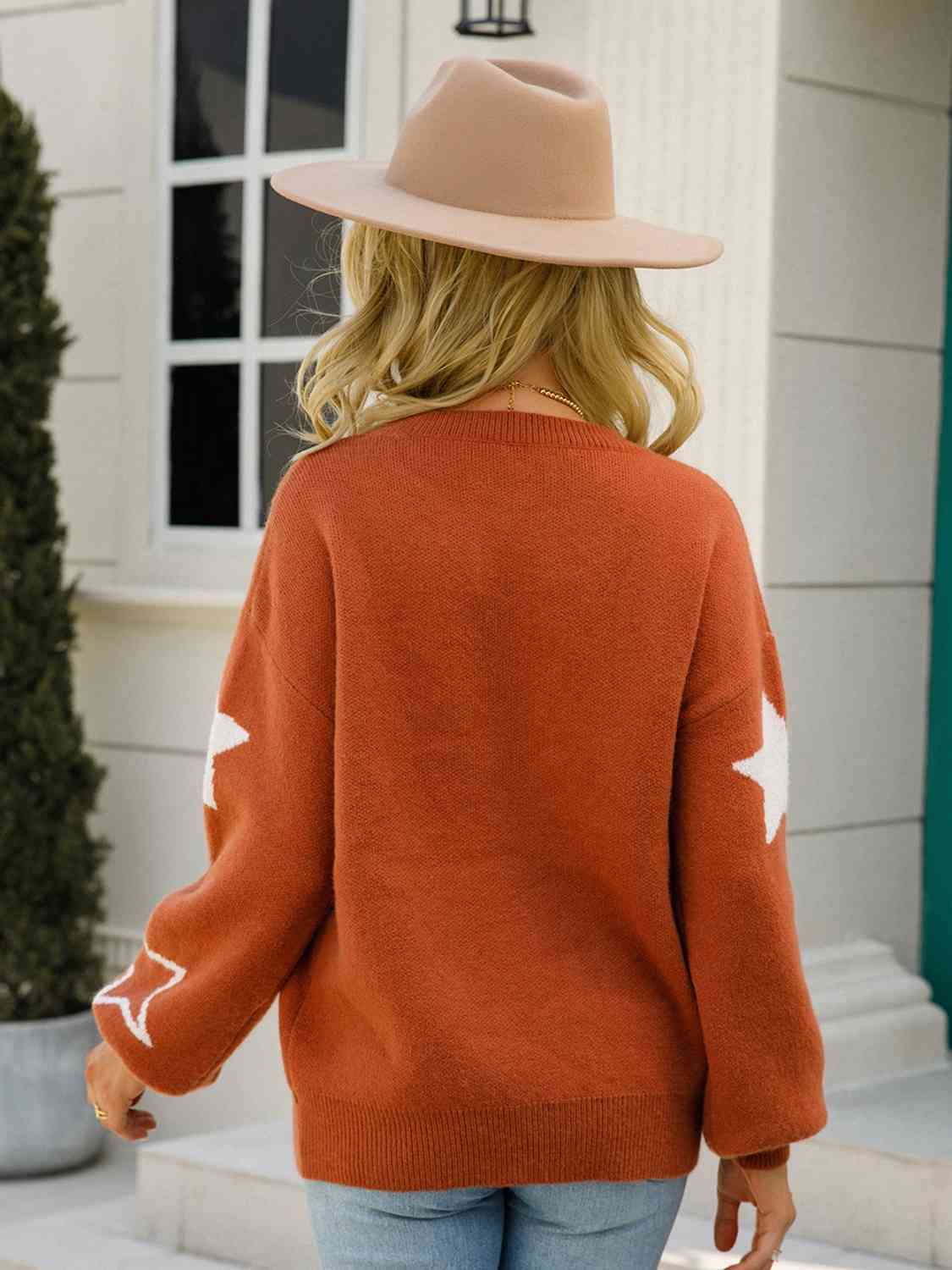 Star Round Neck Long Sleeve Sweater