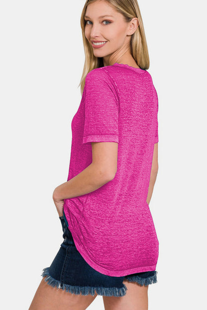 Classic Pink Tee Zenana V-Neck Short Sleeve T-Shirt