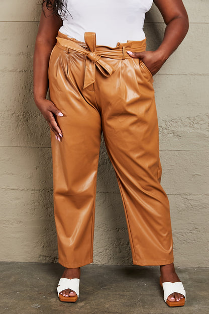 HEYSON Powerful You Full Size Faux Leather Paperbag Waist Pants