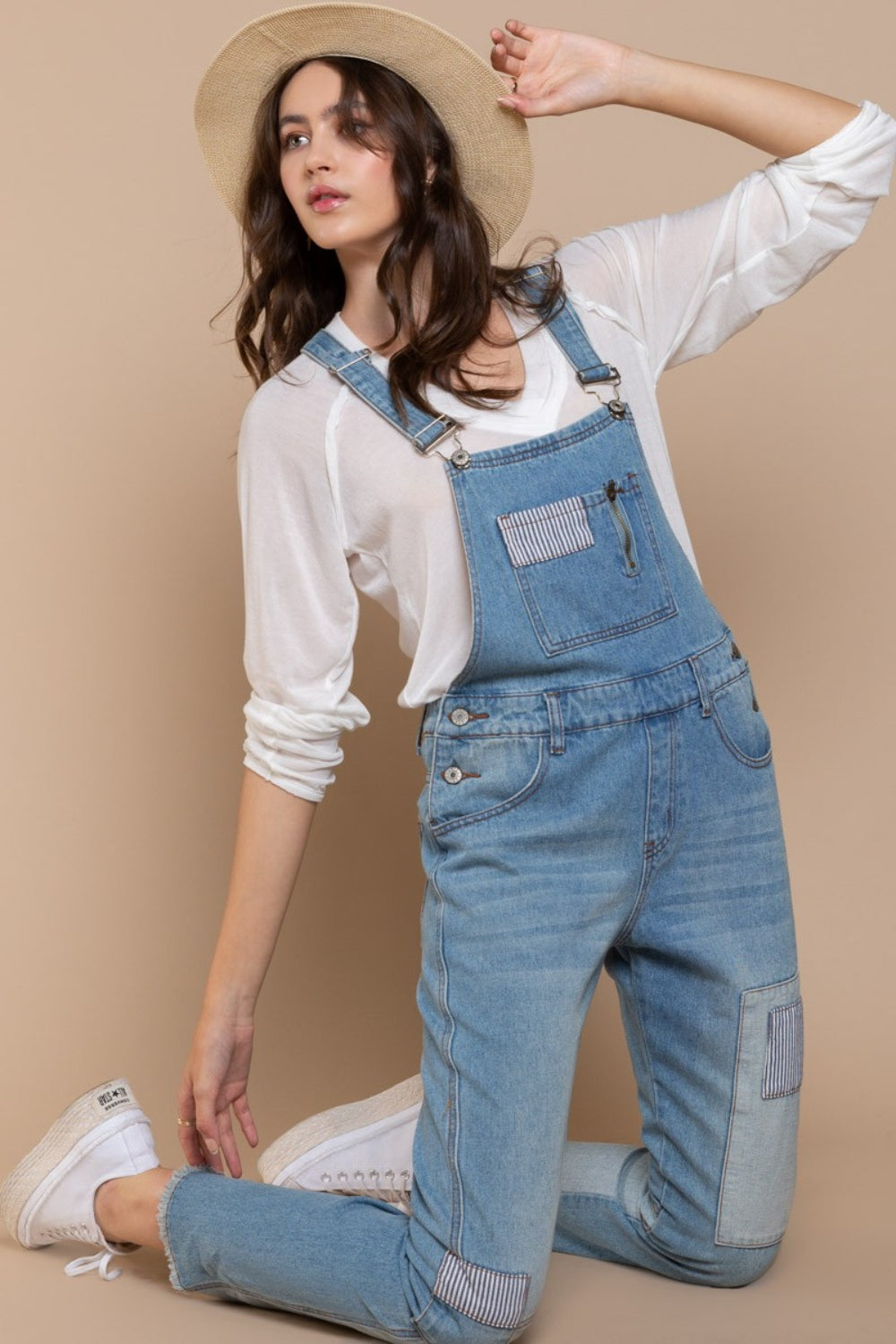 Boho Denim Jumpsuit Front Chest Zipper Slim Leg Denim Overalls