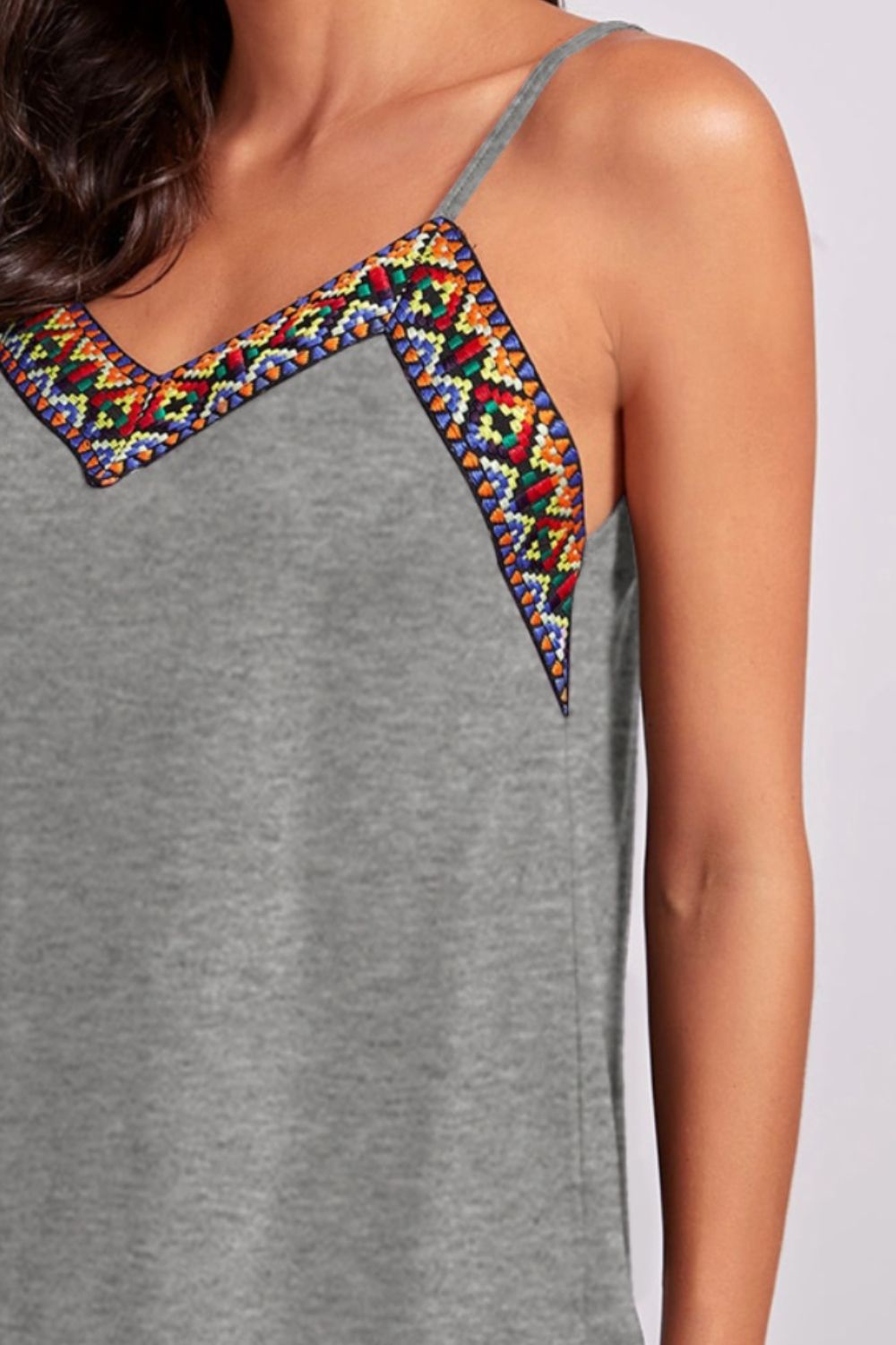 Hippie Ethic Tank Top Geometric V-Neck Spaghetti Strap Cami