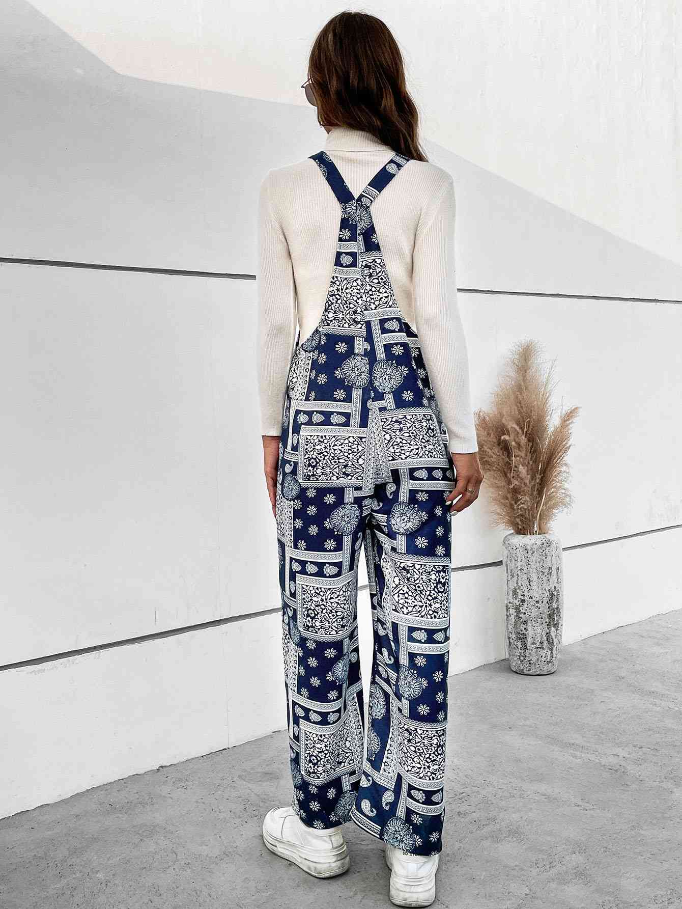 Printed Straight Leg Jumpsuit with Pockets