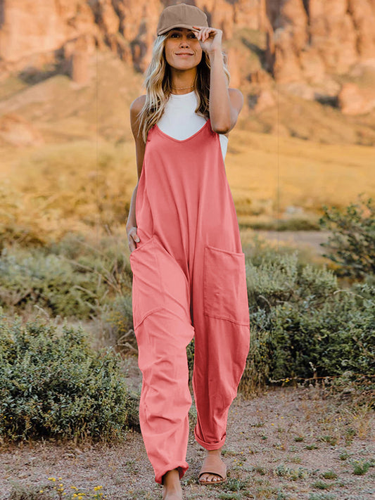 Boho Spring Sleeveless V-Neck Pocketed Jumpsuit